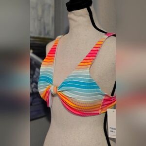 Blushing Brunette Colorful Striped Bikini Top